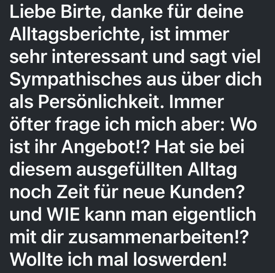 Text der Followerin - von Vollzeit zu nebenberuflich selbstständig